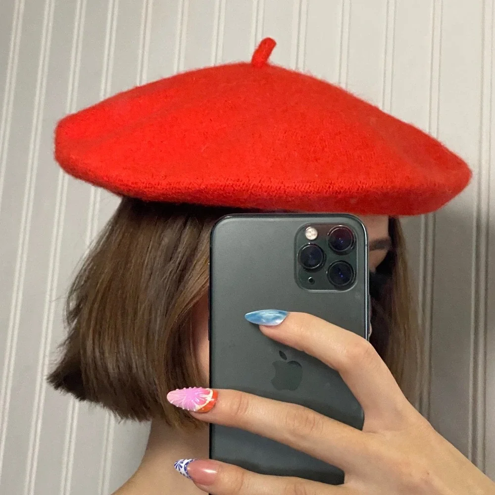 French Girl Colorful Parisian Chic Orange Beret Wool Blend Artist Retro Classic